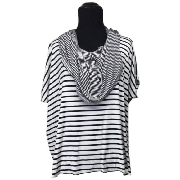 Akira Chicago Red Label Black/white Stripe Multi Way Tunic M - Picture 1 of 6